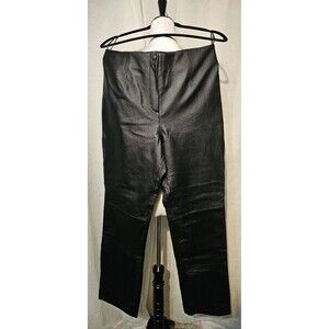 MetroStyle Black Real Leather Pants Straight Leg Lined Biker Womens Size 12